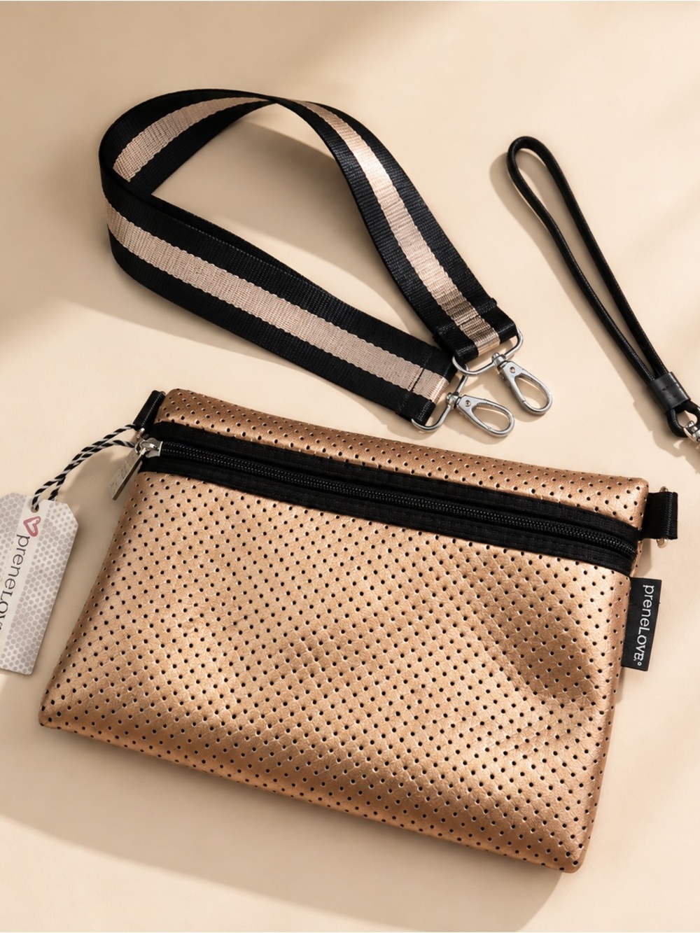 PreneLove Metallic Perforated Crossbody Bag in Rose Gold